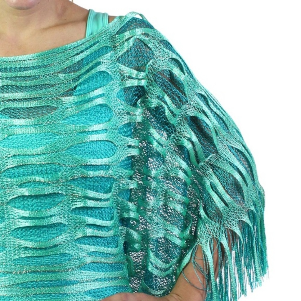 Mint Sparkle Mesh Poncho Cover Up - Picture 2 of 2